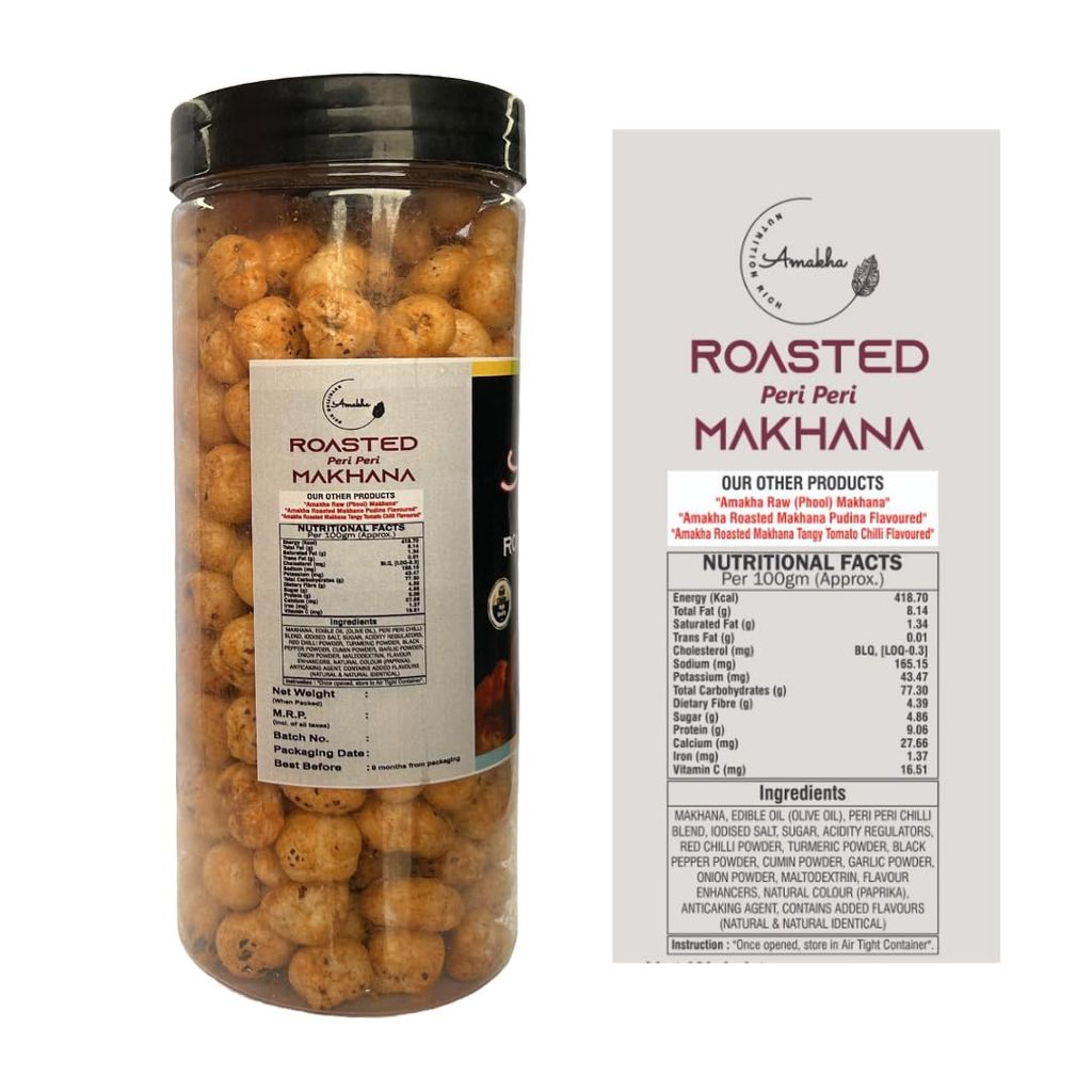 Amakha Roasted Flavoured Makhana Peri-Peri Flavour 140gms Jar view 2
