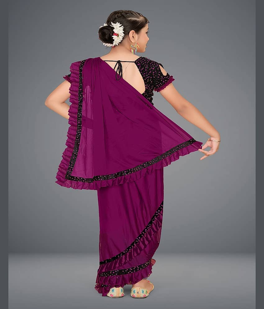 HARPITA Lycra Saree For Girls ( Wine , Pack of 1 ) view 2