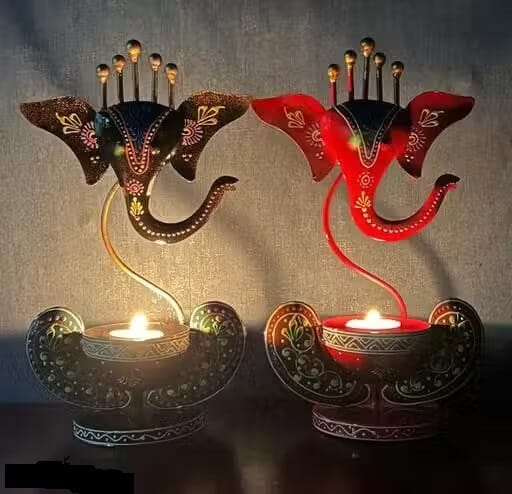 Vinayaka/ Ganesha Ji / Iron Table Decorative showpiece Tealight Candle Holder / Diya Holder / Loban Dhoop / Incense Burner / Ganesha Tea Light Candle Holder for Dewali Decoration, Diwali Gift, view 2
