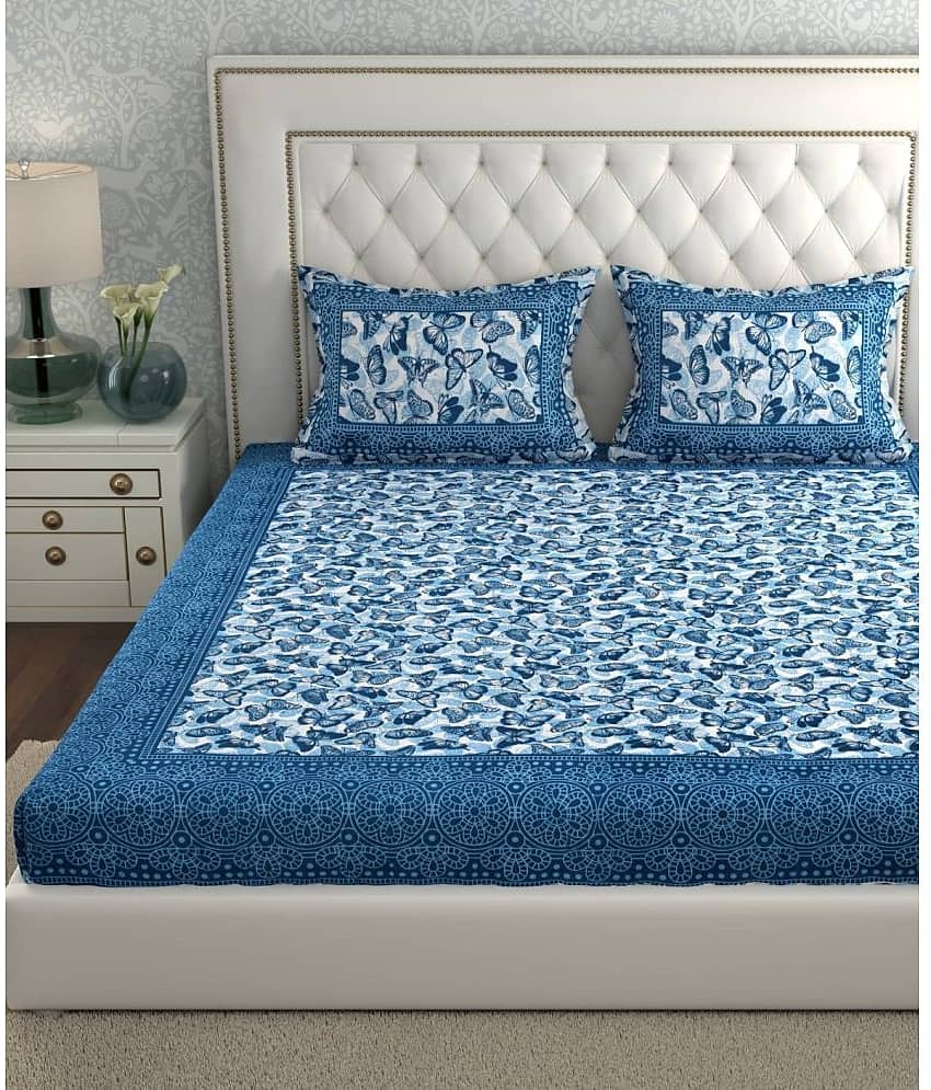 Cosito Cotton 1 Double Bedsheet with 2 Pillow Covers ( Blue ) view 2