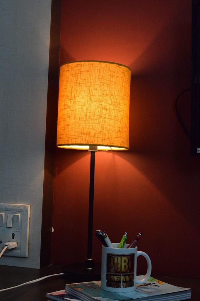 LIGHT ANGLE Fabric Shade Metal Base Table Lamp for Bedroom (Yellow) view 2
