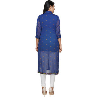 YES TEN Chiffon Printed Kurti Colour-Blue view 2