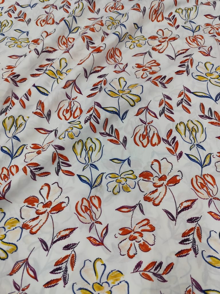 White Floral Print Crepe Fabric view 2