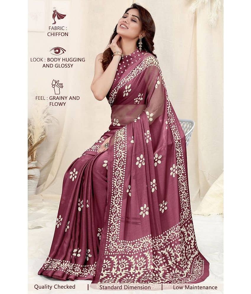 BLEESBURY Chiffon Printed Saree With Unstitched Blouse Piece ( Wine ) view 2