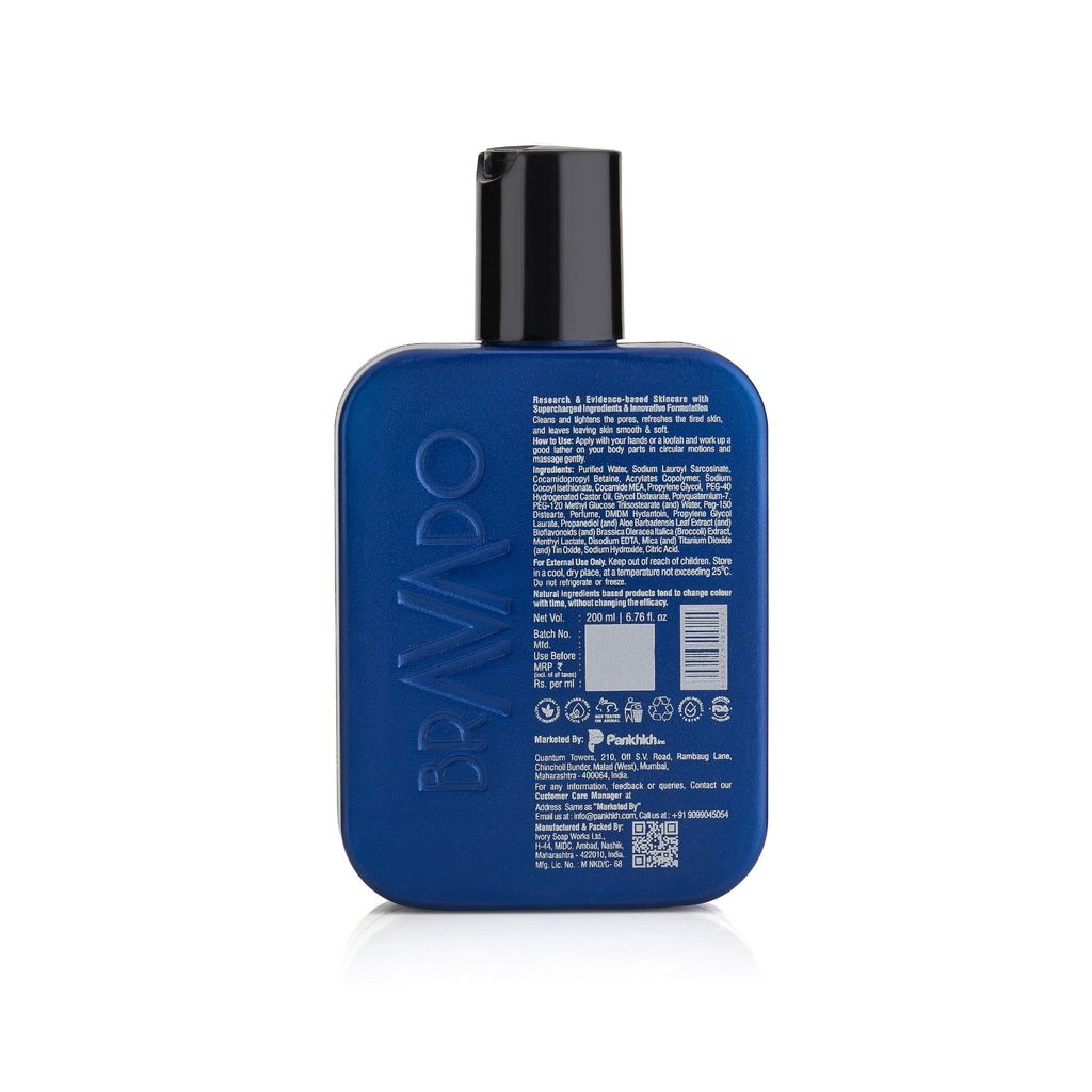 BRAVADO Fresh Kick Body Wash | Deep Cleansing & Moisturizing with Broccoli & Aloe | for Detan, Acne-Prone Skin | Pore Tightening & Refreshing | Shower Gel, Exfoliating Body Wash, Foamy Lather | 200ml view 2