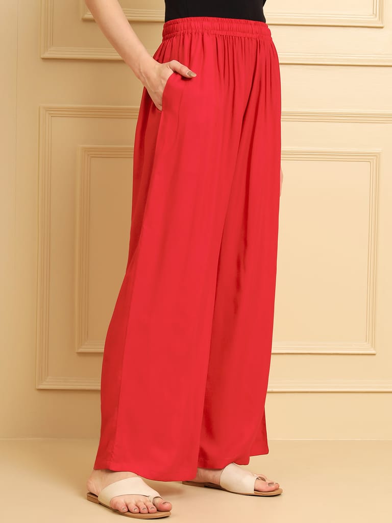 Soft Colors Regular Fit Pocket Palazzo (Magenta) view 2