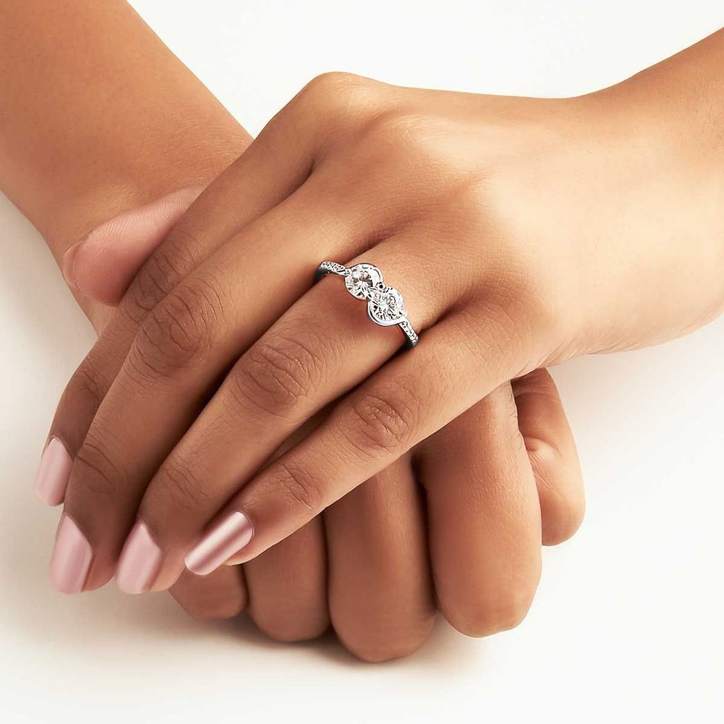 Silver Crystal Cuddle Adjustable Ring view 2