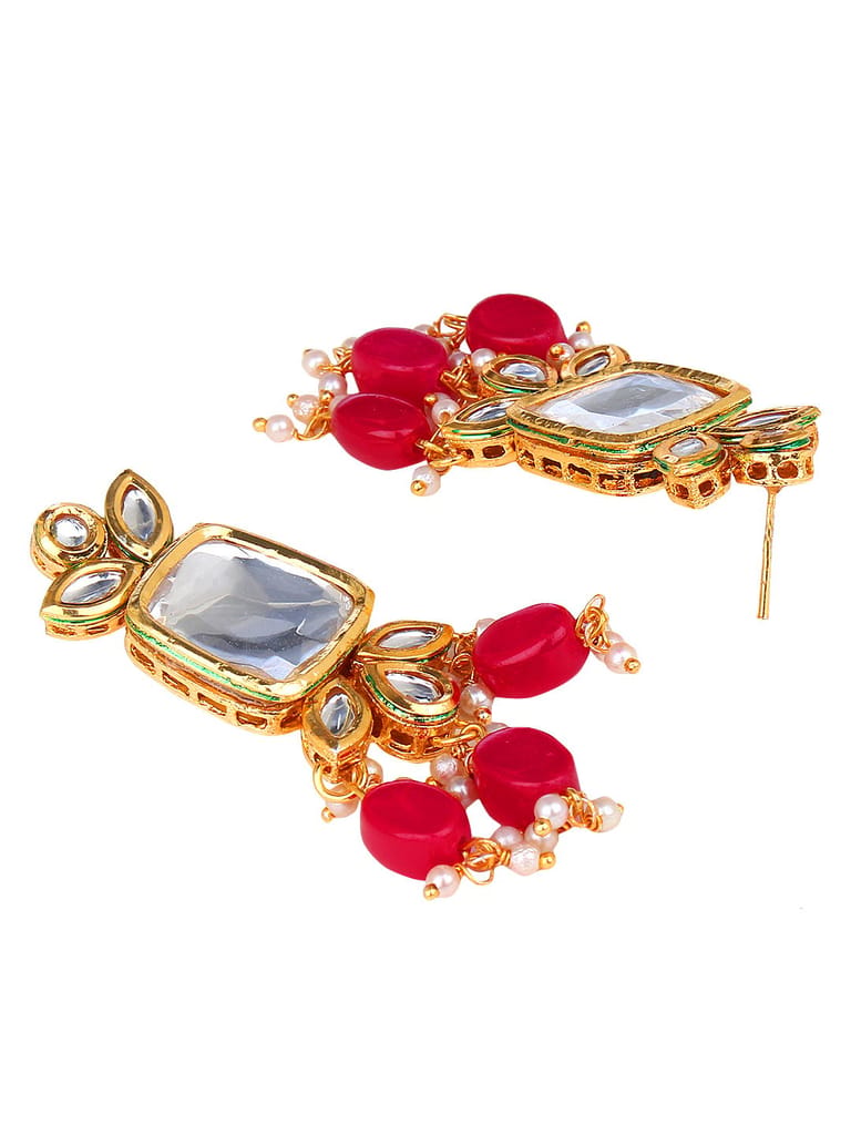 Cardinal Maroon Color Multistring Kundan Brass Gold Plated Party Wear Choker Necklace Set view 2