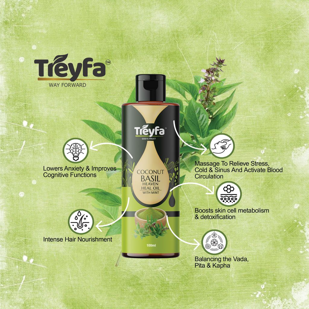 Treyfa Coconut Basil heaven heal oil for ultimate skin, hair and body care(100ml) view 2