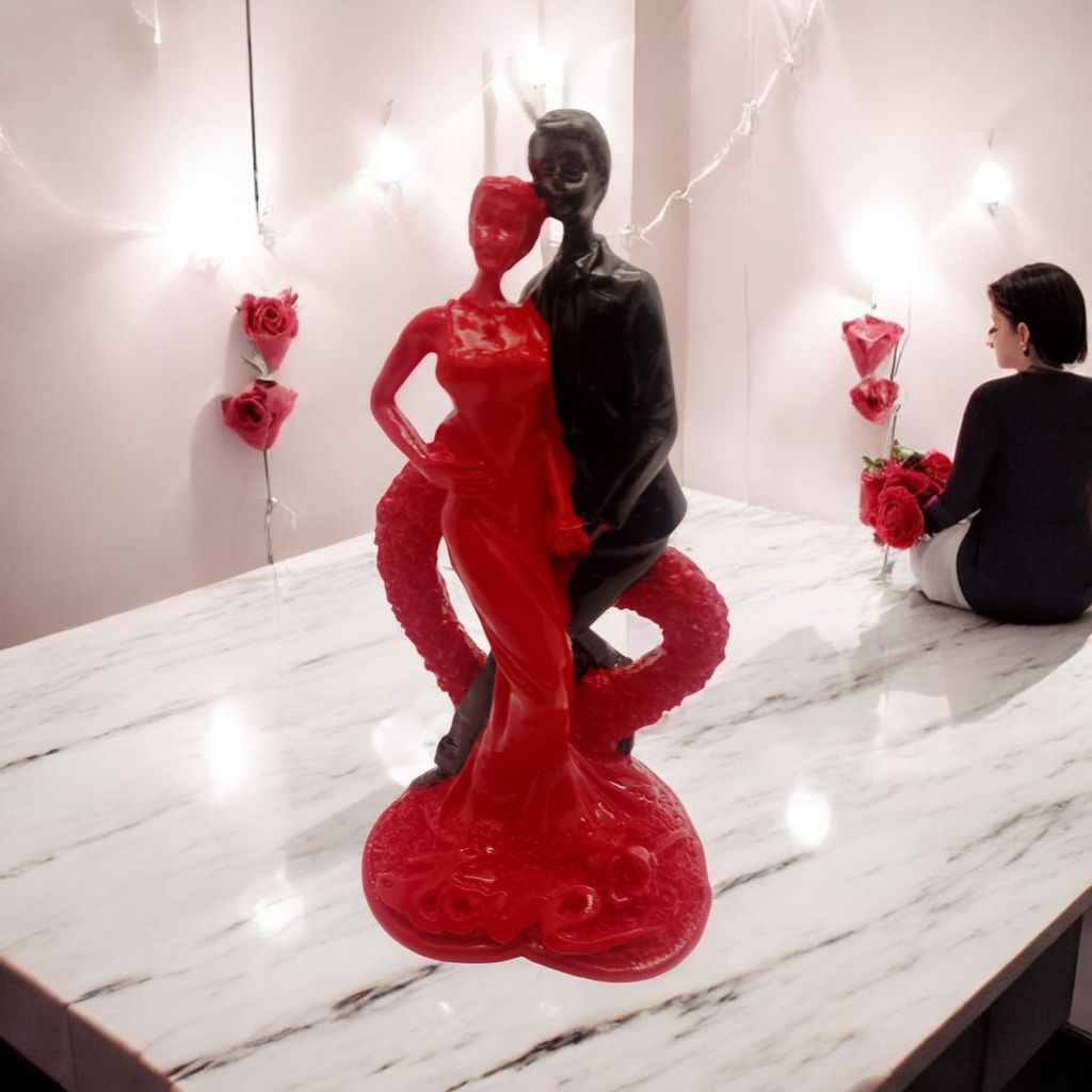 AMS Romantic Couple with Heart Statue � Red & Black Figurine | Elegant Home Decor & Gift for Girlfriend, Boyfriend,| Proposal, Wedding, Anniversary & Valentine�s Day Showpiece � 12 cm view 2