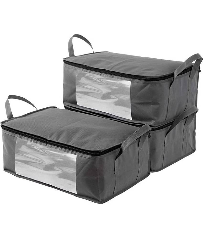 SH. NASIMA Set of 3 Underbed Storage Bag, Storage Organizer, Blanket Cover with Front Handle - (Full Grey) view 2