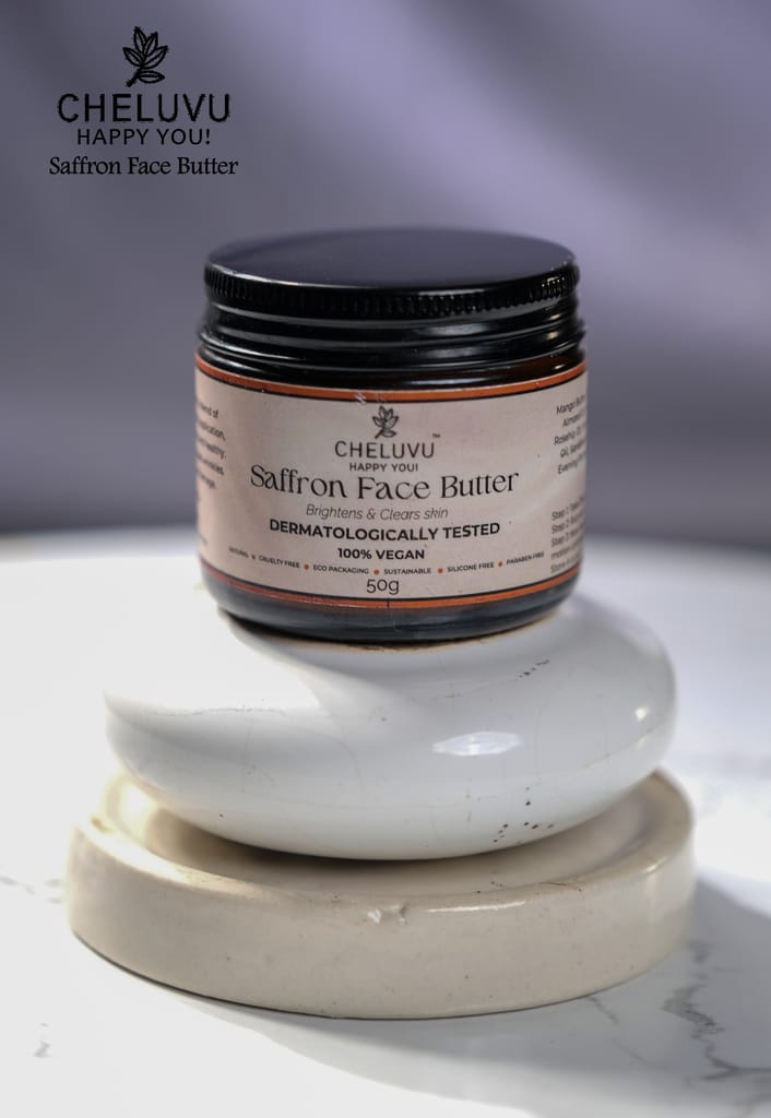 Cheluvu Happy You Saffron Face Butter - 100% Vegan, Dermatologically Tested, Brightens & Clears Skin, 50g