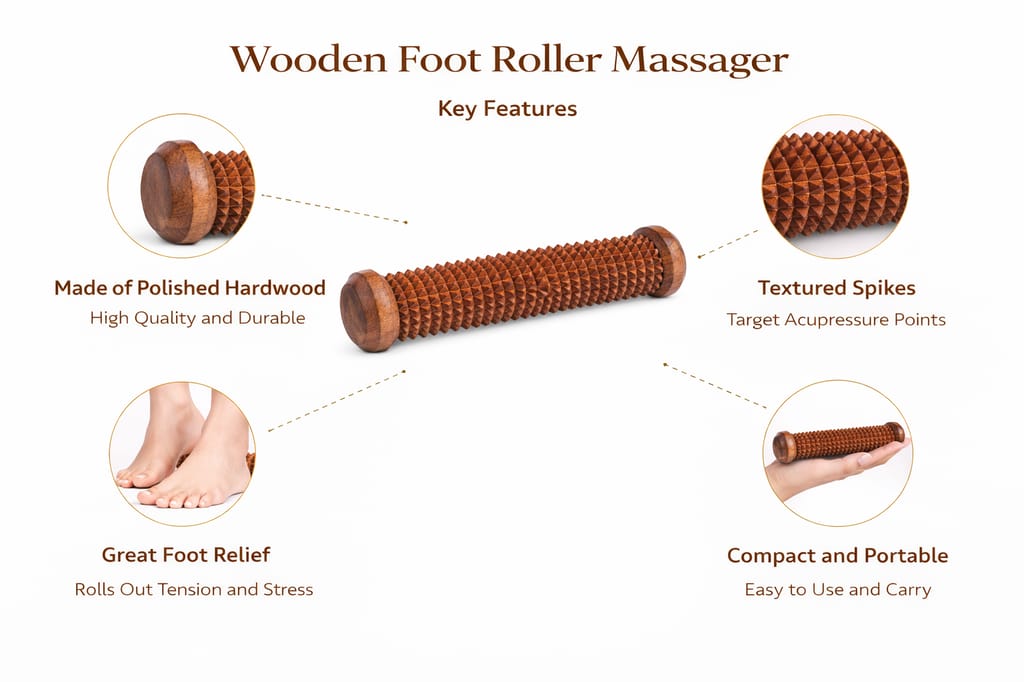 Brown Handicraft Shisham Wood Foot Roller Massager For Acupressure Foot Massage view 2