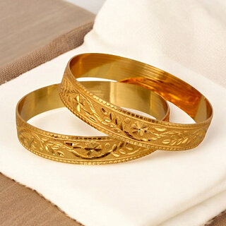 18k One Gram Gold Plated Traditional Designer Pack of 2 Bangle Set For Women view 2