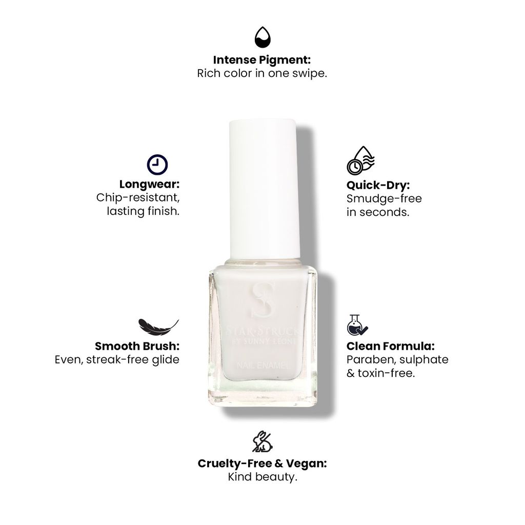 StarStruck by Sunny Leone - Snow - Glossy Nail Polish | Mirror-Like Shine & Longwear Color | Quick Dry Formula view 2