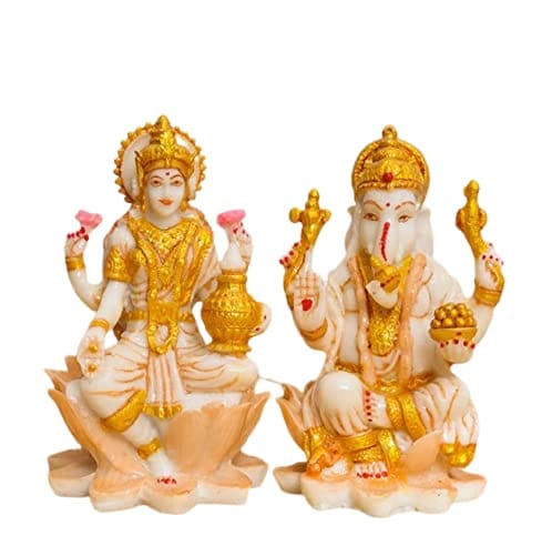Ganesh Ji & Laxmi Ji Marble Dust Murti for Car Dashboard, Pooja Room, God Idols, Home Temple Decor Idols (Size: 3 Inches). view 2