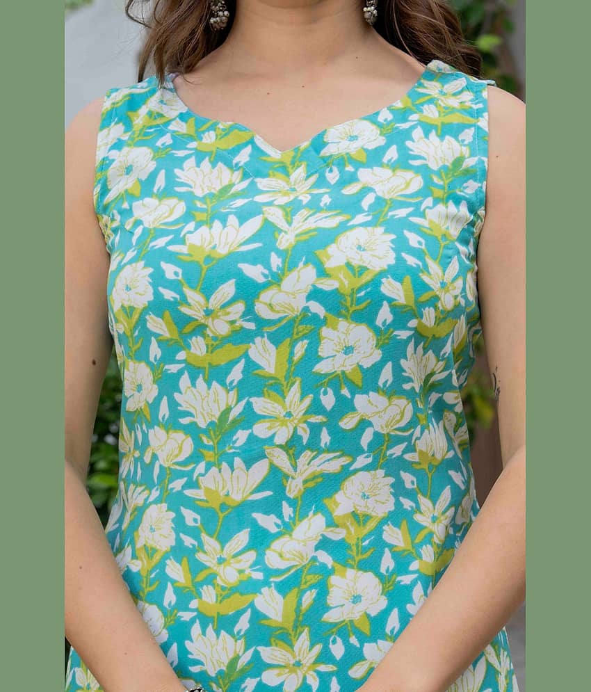 MAUKA Women Rayon Printed Straight Kurti ( Green ) view 2