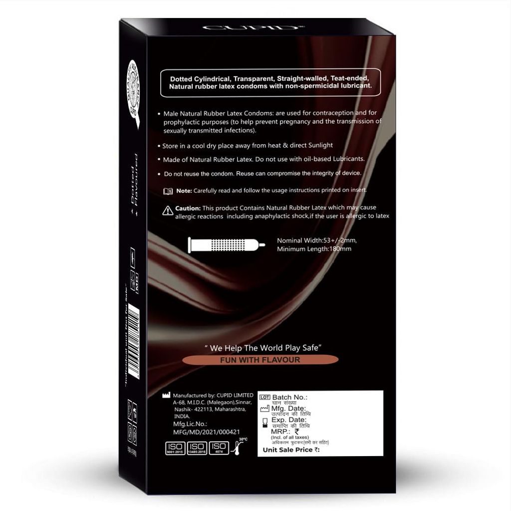 Cupid Dotted & Flavoured Condoms Chocolate, Butterscotch & Vanilla Flavour (Pack of 3) | Lubricated & Multitextured Condoms | For Her Enhanced Pleasure | Pack of 3, 12 Pcs Each view 2