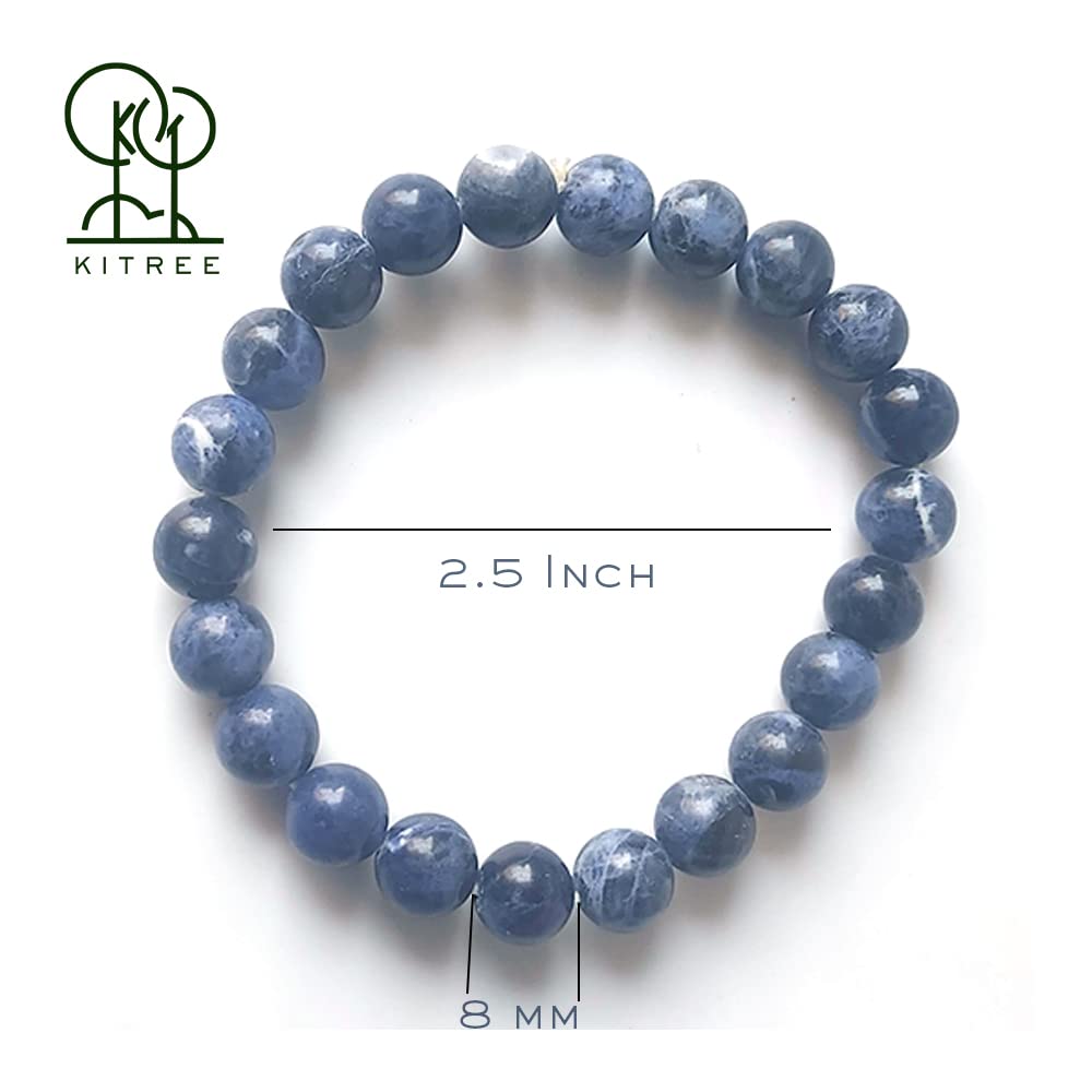 KITREE NATURAL SODALITE CRYSTAL REIKI HEALING FENG -SHUI BRACELET 8MM ROUND FOR MENS AND WOMENS (COLOR BLUE) view 2