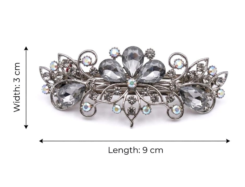 Vintage Crystal Floral Hair Barrette – Silver Tone