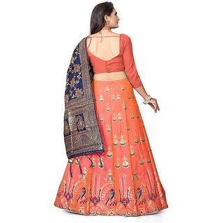 Indian Heritage Leheriya Banarasi Silk Semi-stitched Lehenga Choli view 2