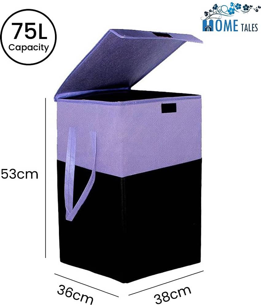 75 L Foldable Storage Box/Laundry Bag for Clothes|Toy Storage Box with Lid & Handle,Beige & Purple (Pack of 1 ) view 2