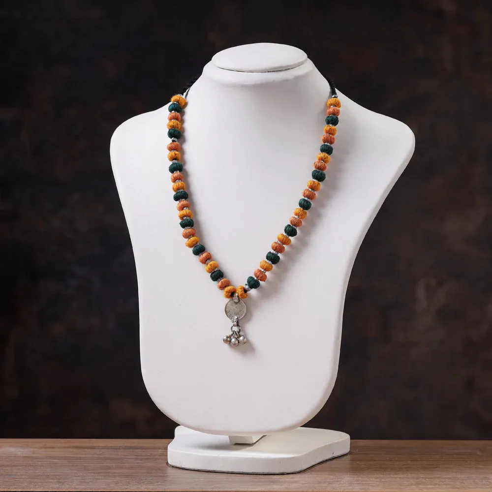 Multicolor Lambani Thread & Bead Coin Pendant Necklace