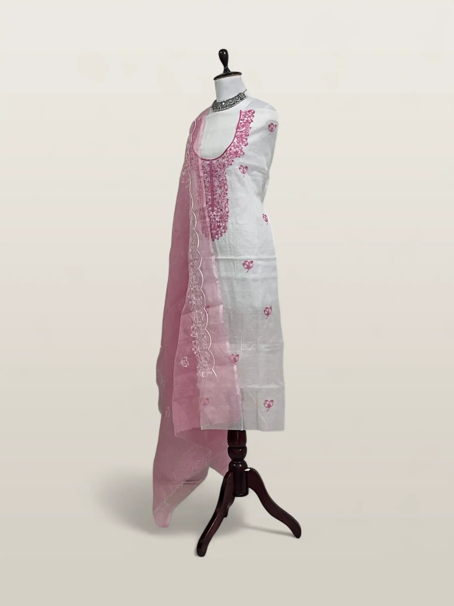 Kota Doria Dress Material Magenta Pink Floral Yoke view 2