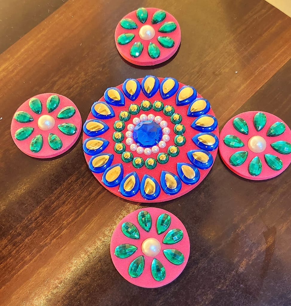Red Floating Rangoli with 4 Siders view 2