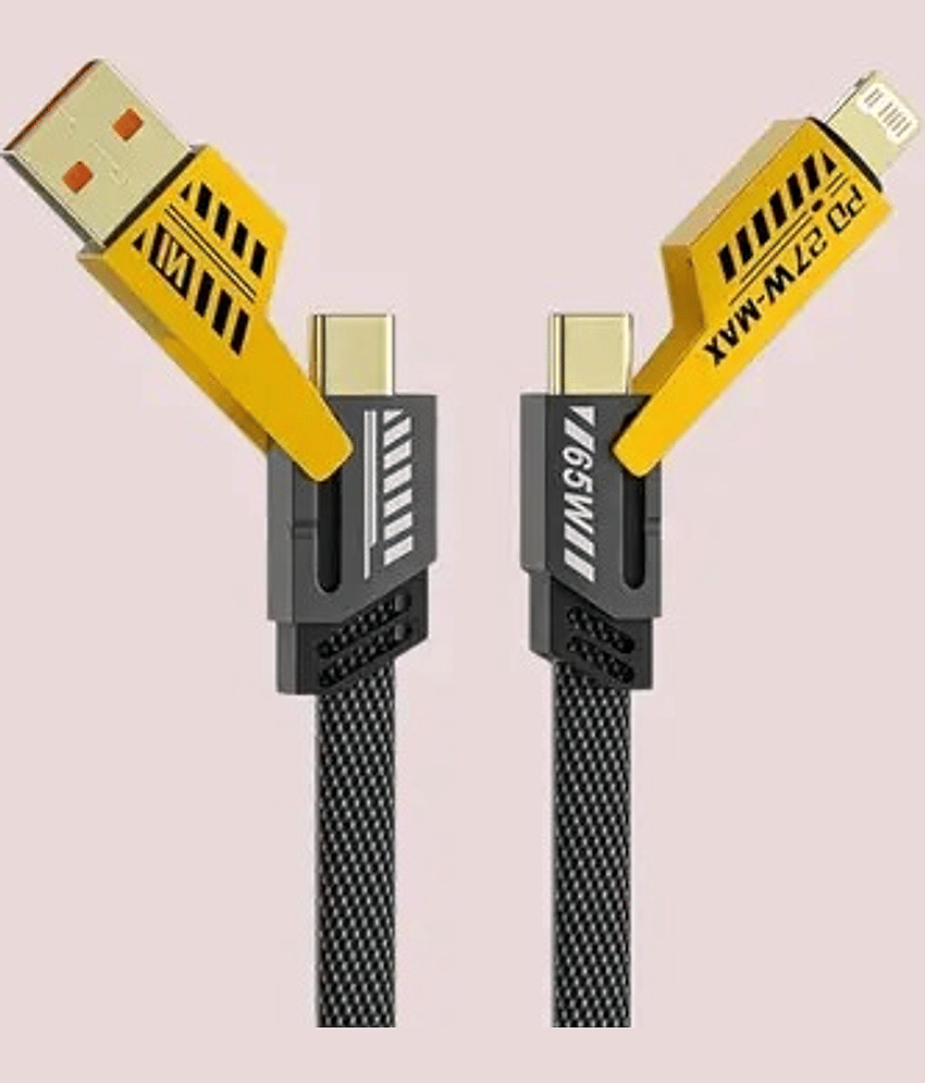 4-in-1 USB C Cable 65W [Fast Charging & Data Sync] Flat Braided Anti-Tangle iPhone Charger Cord with Multi Charging Cable Combo Type C/USB A Ports(1 Pcs)