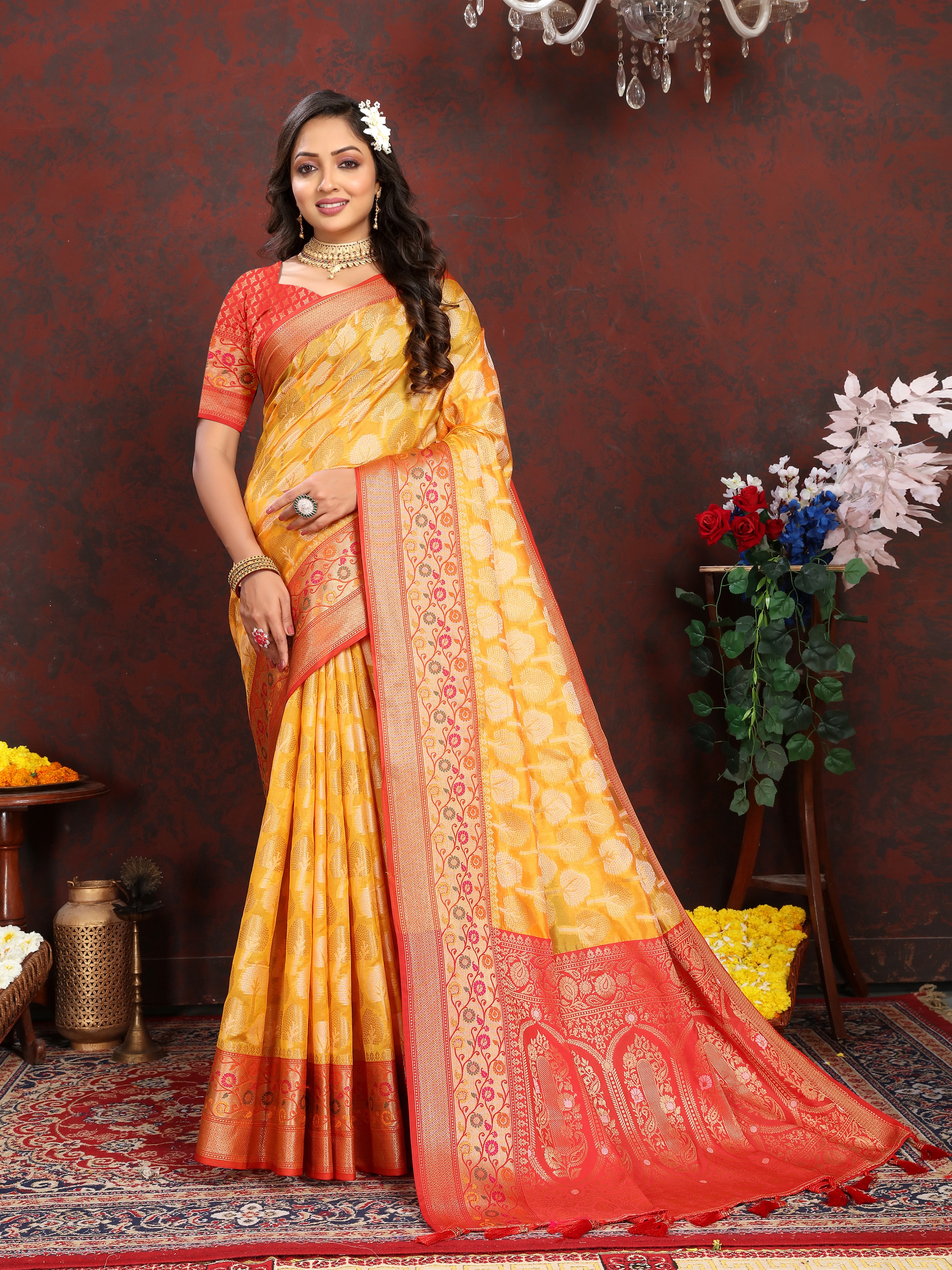 Soft organza silk saree with Meenakari weawing ... view 2