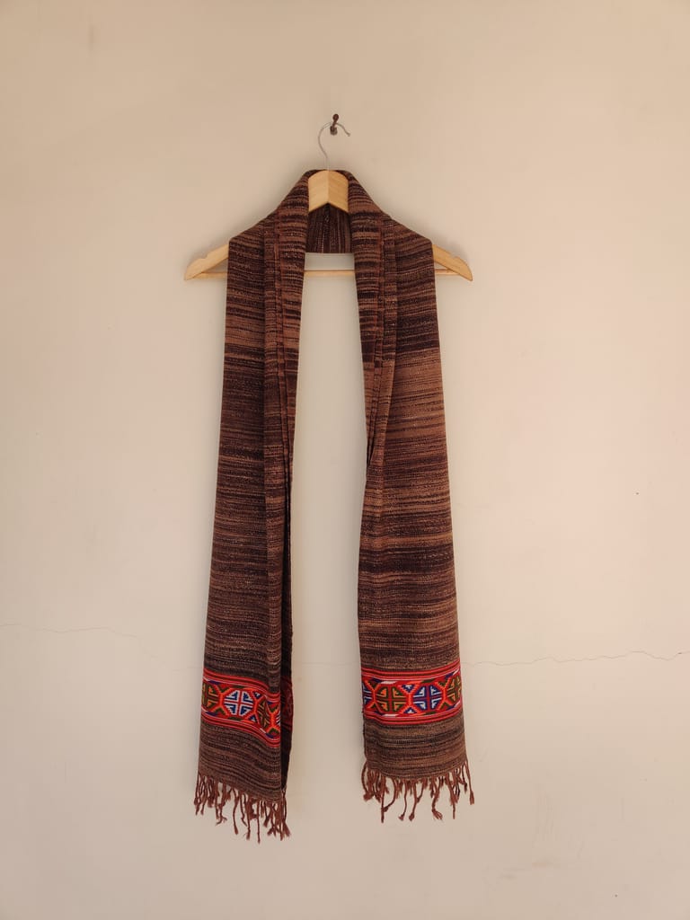 Brown Multicolor Handwoven sheep wool traditional Kinnauri Stole view 2