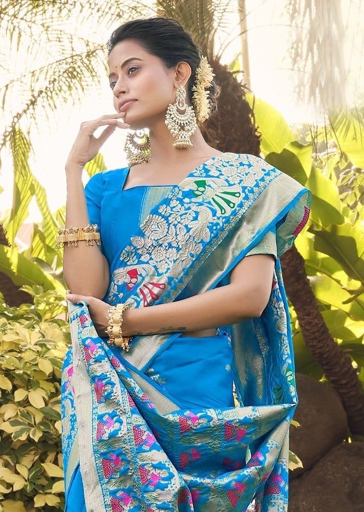 Woven Art Silk Saree in Sky Blue view 2