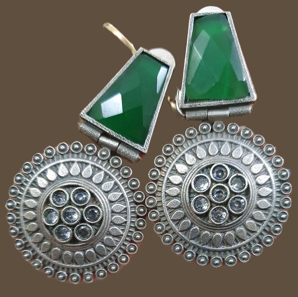 German Silver Oxidized Beautiful Earrings view 2