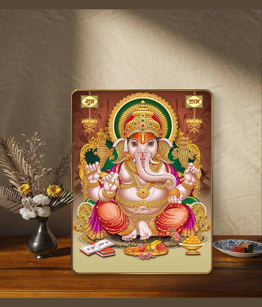 SAF Lord Ganesha Wall Painting Golden Frame Sparkle Lamination | Ganpati Bappa MDF Poster for Home Temple Office Décor | Shubh Labh Ganesh Artwork for Gifting & Pooja Room view 2
