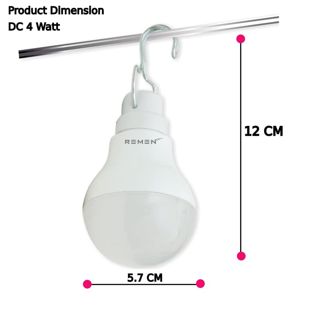 REMEN 4 Watt, 12V DC Solar Led Bulb with Hanger (Cool White, Pack of 1) view 2
