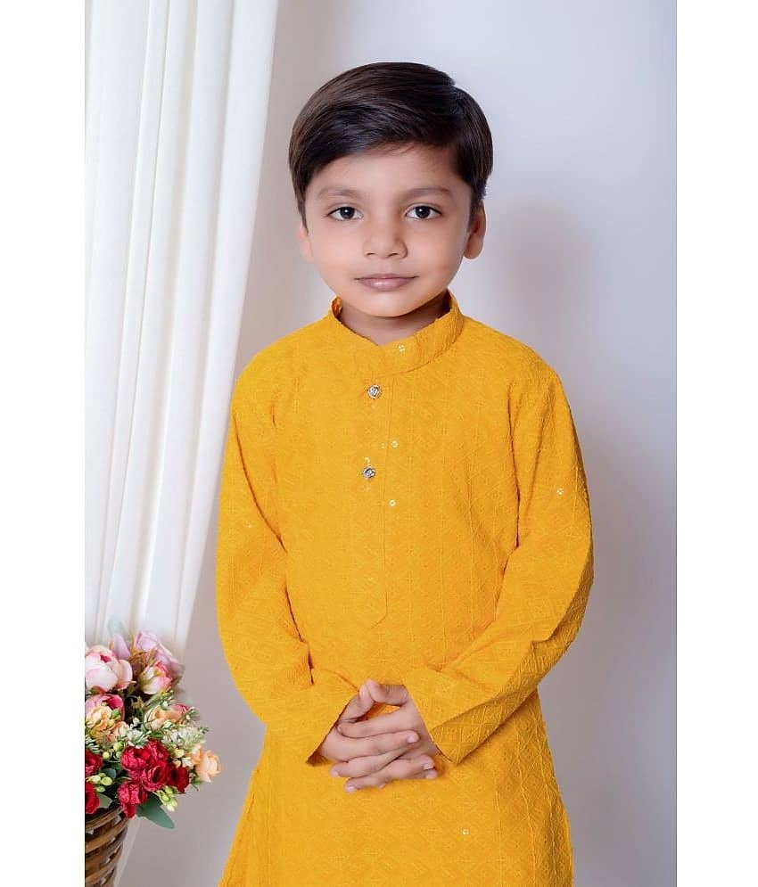 New Collection Boys Cotton Blend Sequined - Pattern Kurta Pant Set ( Dark Blue , Pack of 1 ) view 2