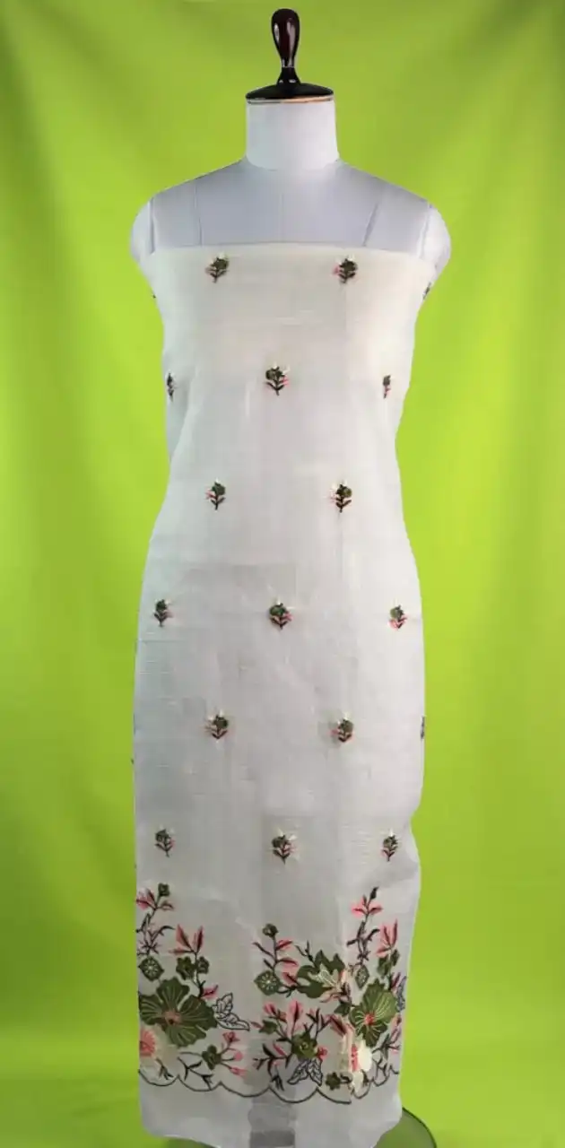 Kota Doria Handloom Cotton Dress Material with Mehendi Green Dupatta view 2
