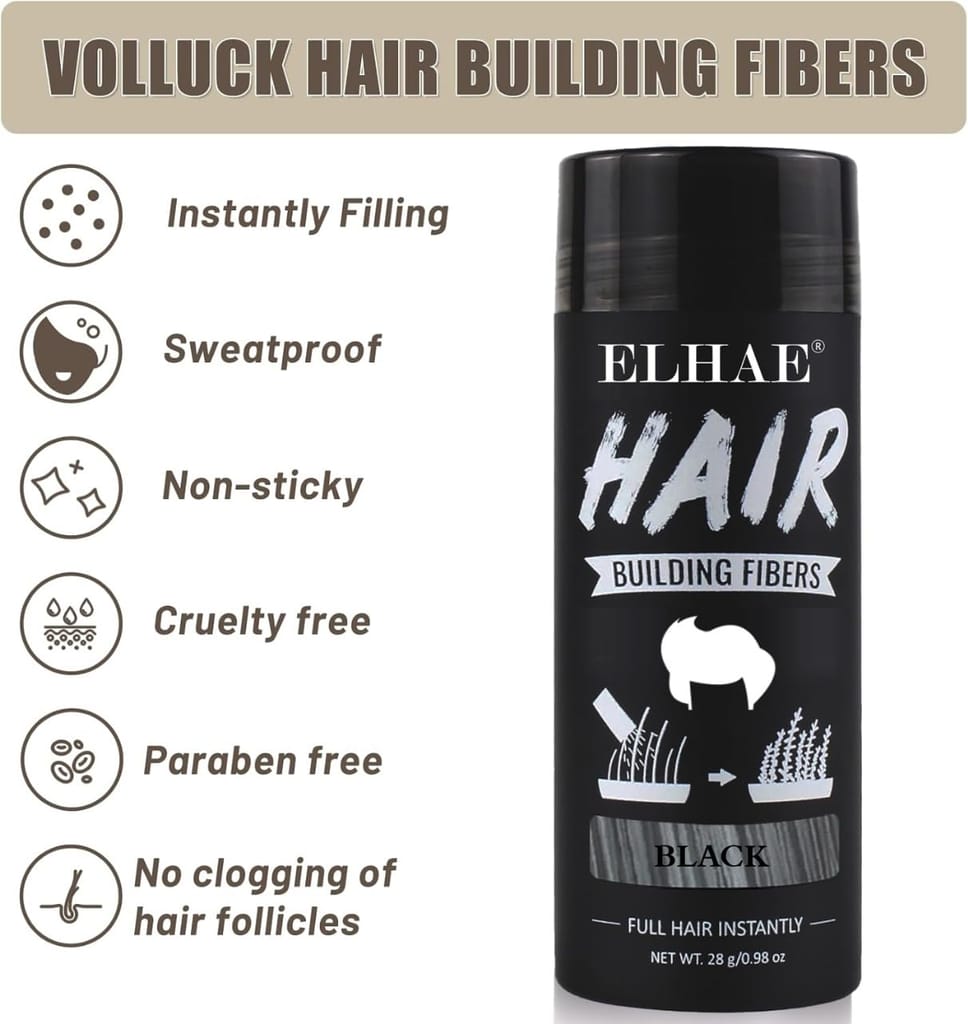 ELHAE Hair Building Fibers Instant Fuller Hair Look Natural-Looking Hair Thickening Powder for Men & Women view 2