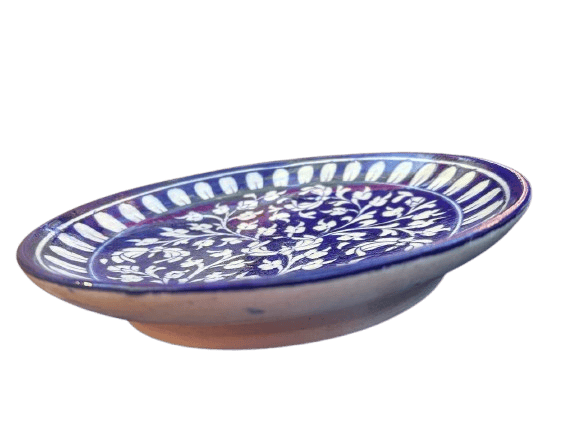 Blue Pottery Plate with Floral Design view 2