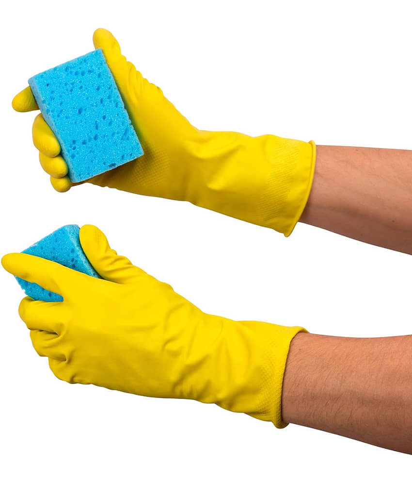 Yellow Cleaning Reusable Rubber Hand Gloves for Washing Cleaning (1 Pairs) Yellow Rubber Free Size Cleaning Glove Set ( Pack of 1 ) view 2