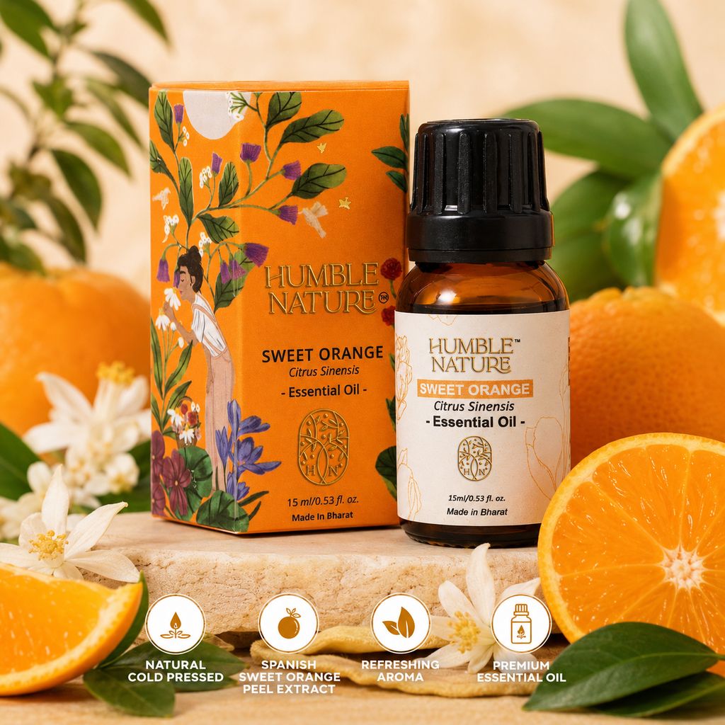 Humble Nature Sweet Orange Essential Oil 15 ml | Natural Cold Pressed Spanish Sweet Orange Peel Extract | Citrus Sinensis Oil for Diffuser, Aromatherapy, Massage, DIY Soap, Candle & Home Fragrance