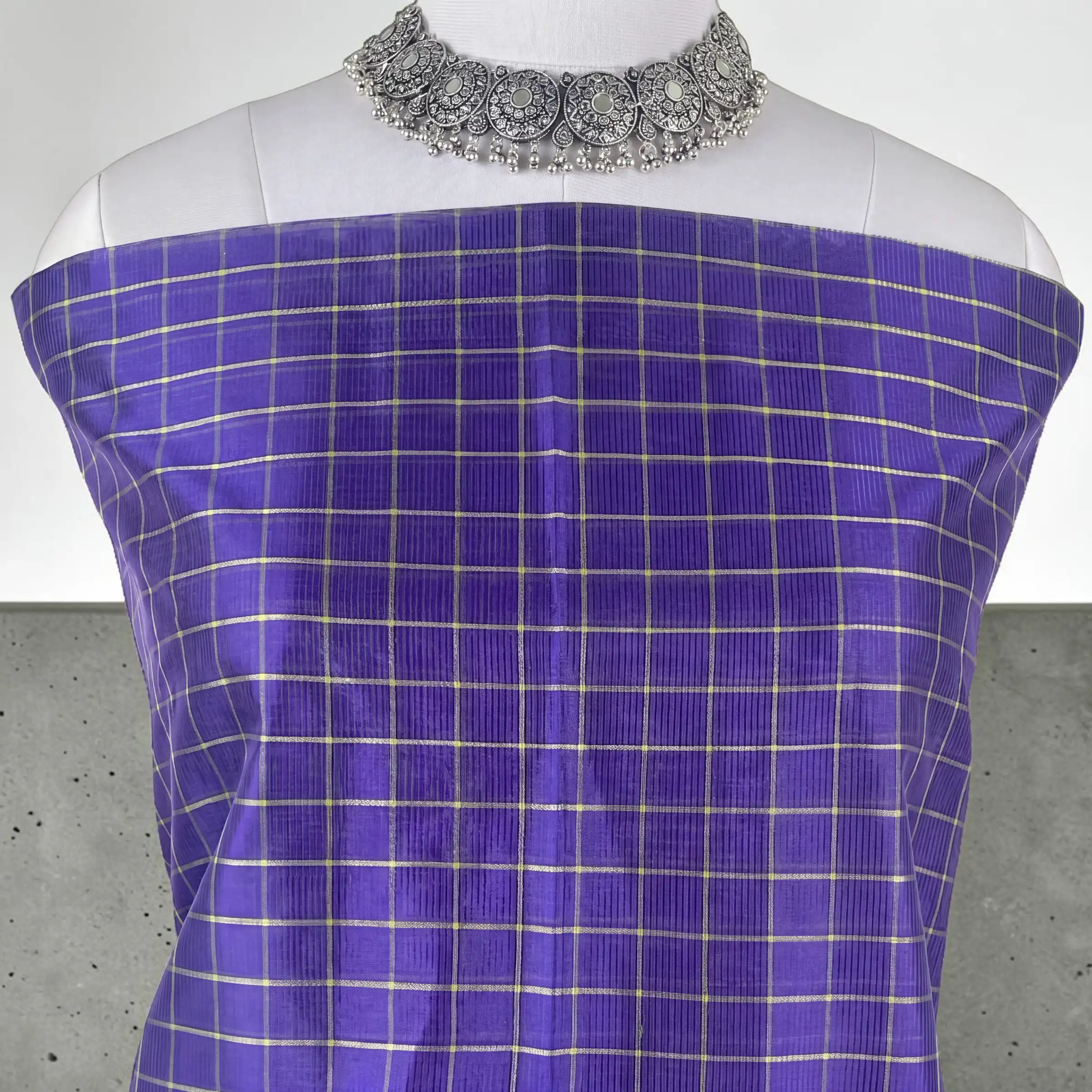 Mangalgiri Handloom Dress Material with Bavanji Zari Border, Royal Blue view 2