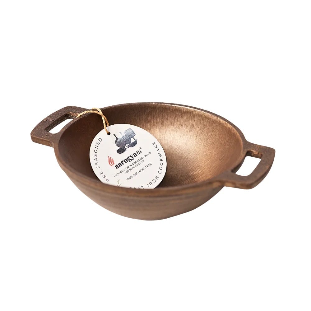 Aarogyam 7" Pre-seasoned Cast Iron Round Kadai, Naturally Nonstick