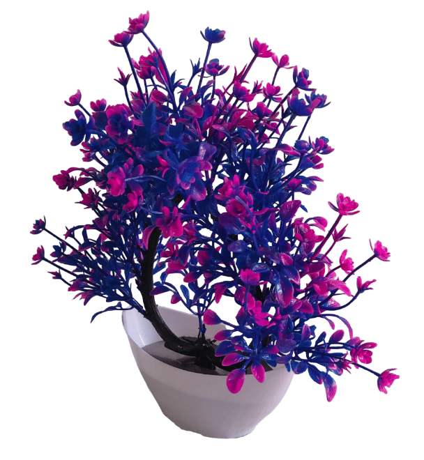 Artificial Purple & Blue Flower Plant in White Pot view 2