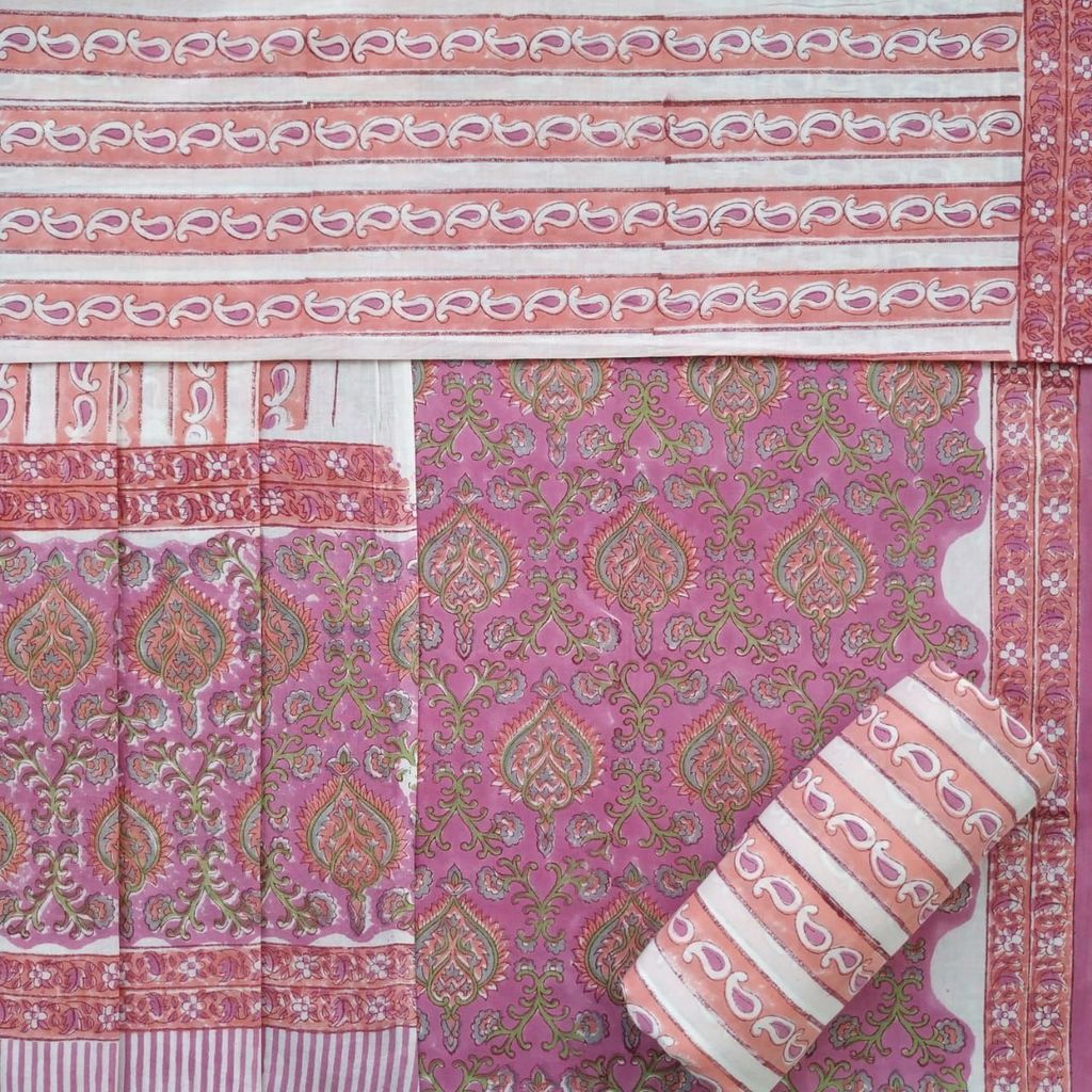 Traditioanal Hand Block Print Cotton Suit Set with Mulmul Dupatta (PRMUL430) view 2
