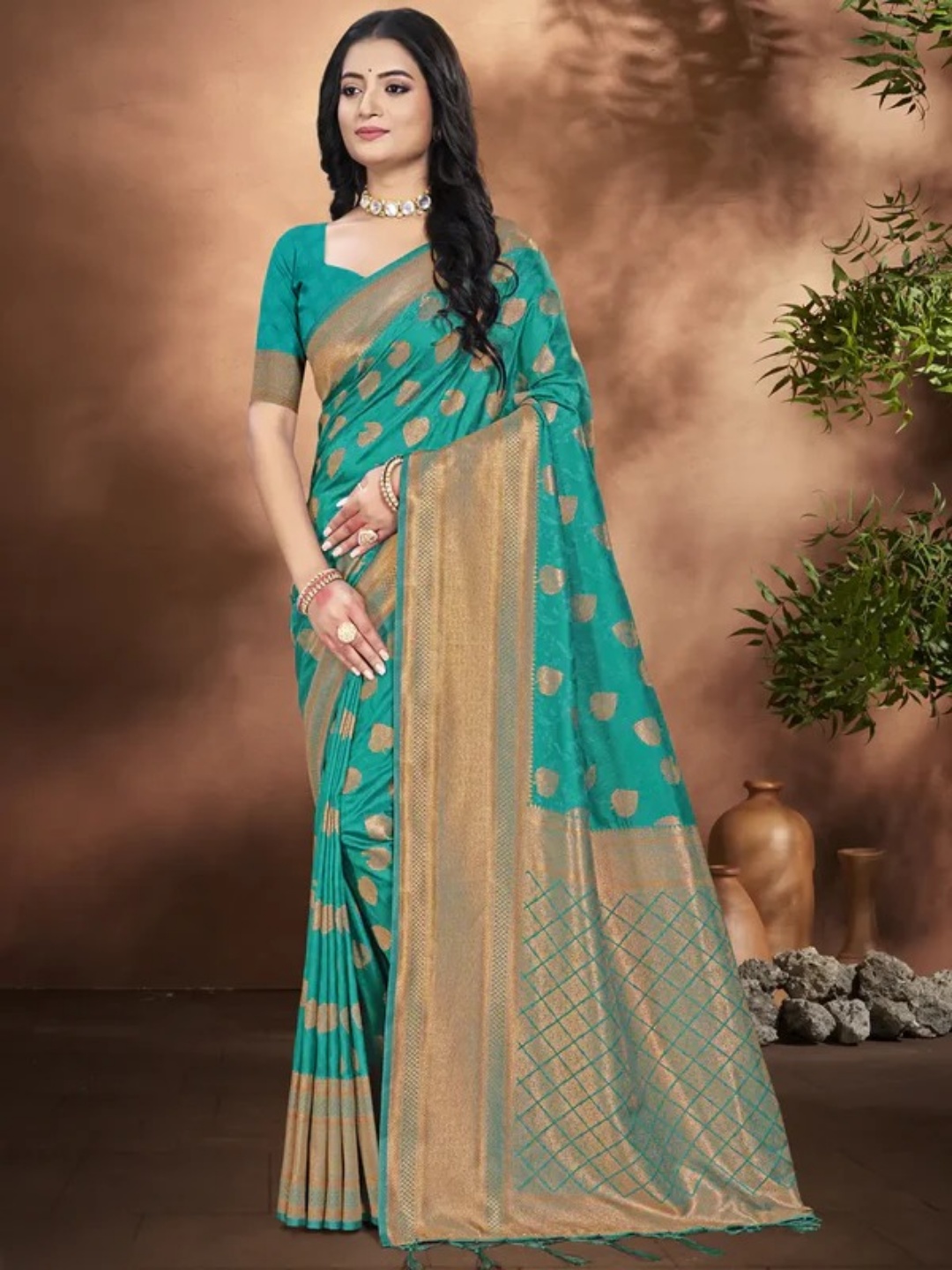 Cyan Green Silk Saree view 2