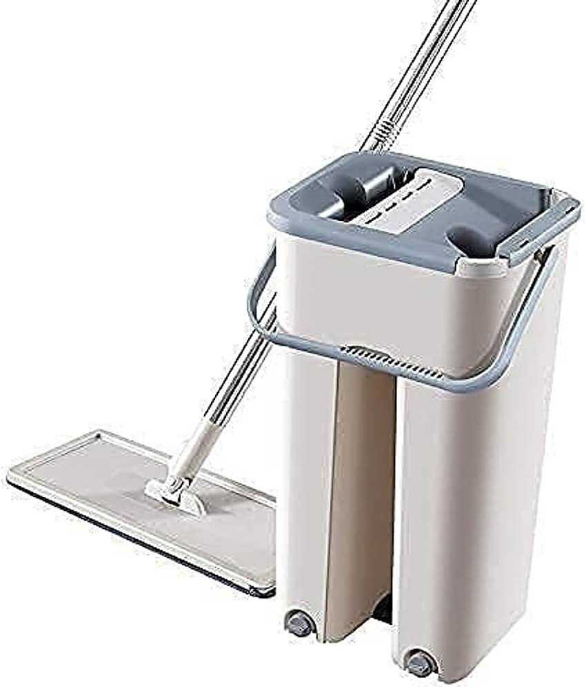 (Pack of 1) Mop Heavy Quality Floor with Bucket, Flexible Kitchen tap Flat Squeeze Cleaning Supplies 360 Flexible Head, Reusable Pads Clean Home Effective for Floor Cleaning