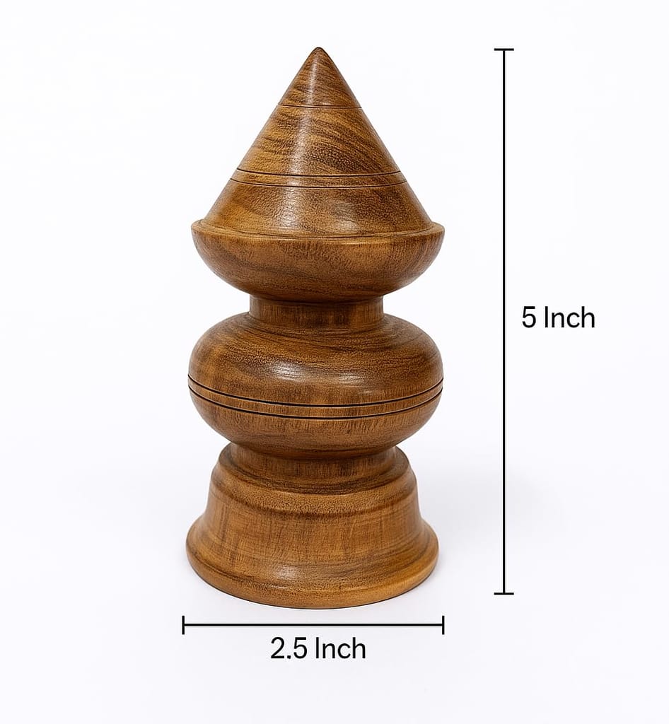 Polished Wooden Kalasam Finial – 2.5 Inch Diameter × 5 Inch Height – Natural Polished Finish – Handcrafted Decorative Temple & Pooja Mandap Topper – Each Kalash Has a Unique Wood Grain view 2