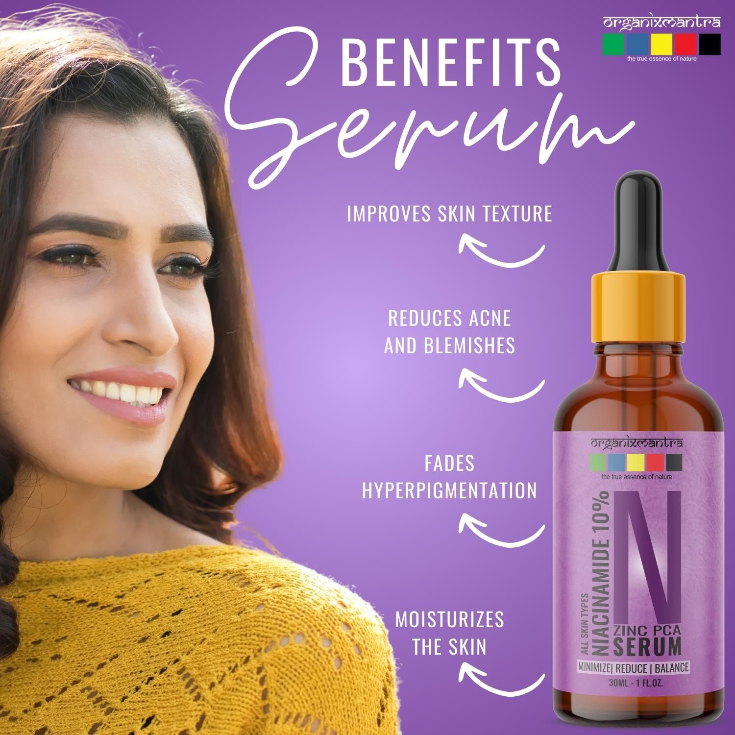 Organix Mantra Niacinamide 10% Face Serum for Acne Marks, Acne Prone Skin, 30ML view 2